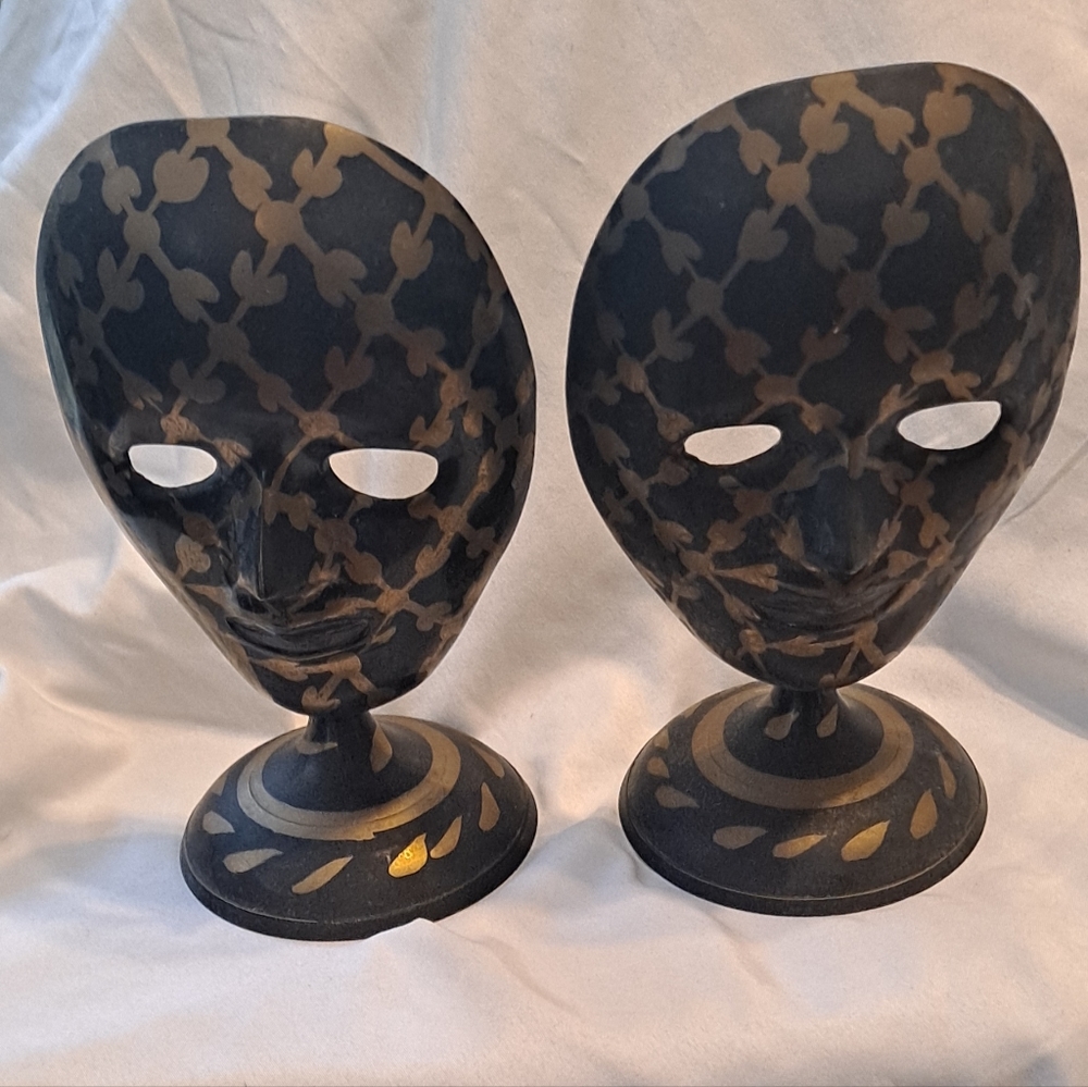 Vintage 2pc Face Mask Sculpture